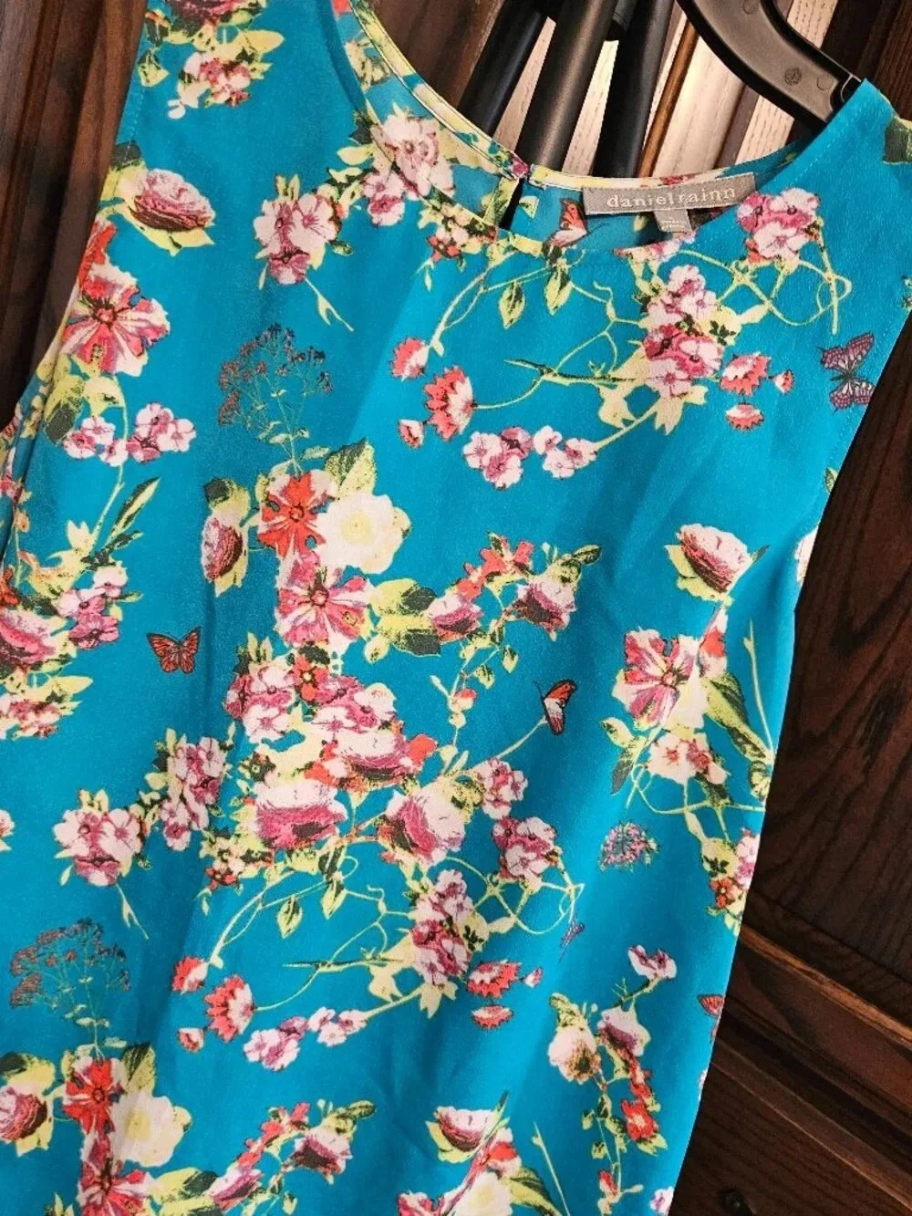 Girls' Floral Sleeveless Dress in Teal Blue